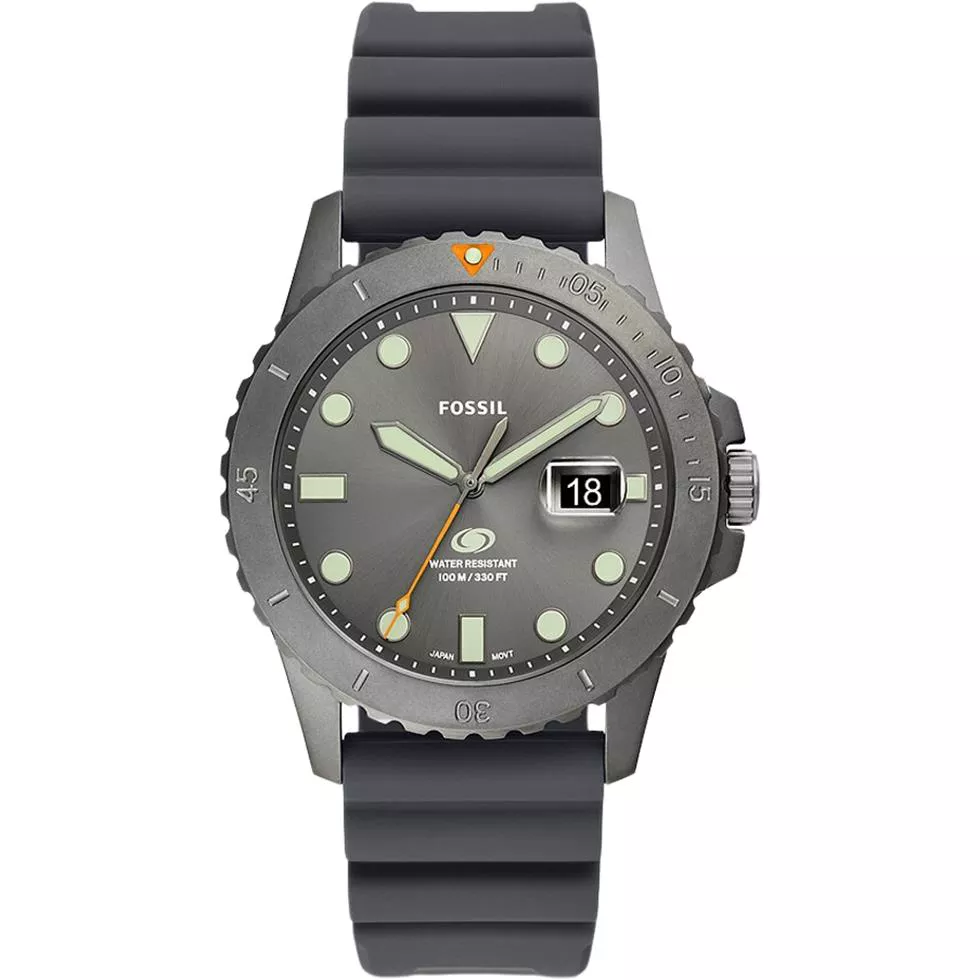 Fossil Blue Three-Hand Date Gray Silicone Watch 42MM
