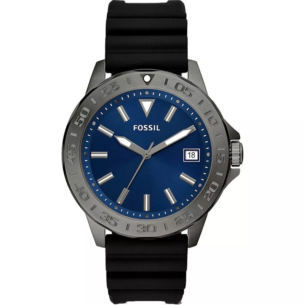 Fossil Date Black Silicone Watch 45mm