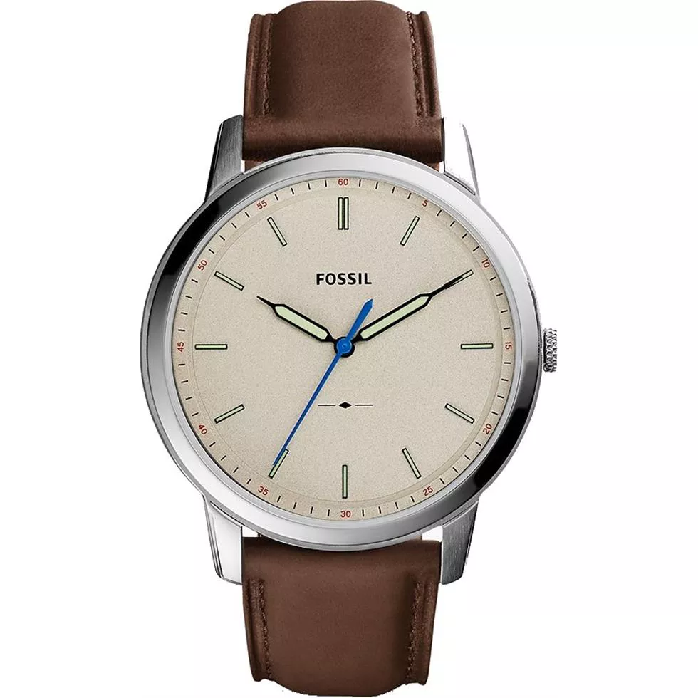 Fossil Minimalist Brown Leather Watch 44mm