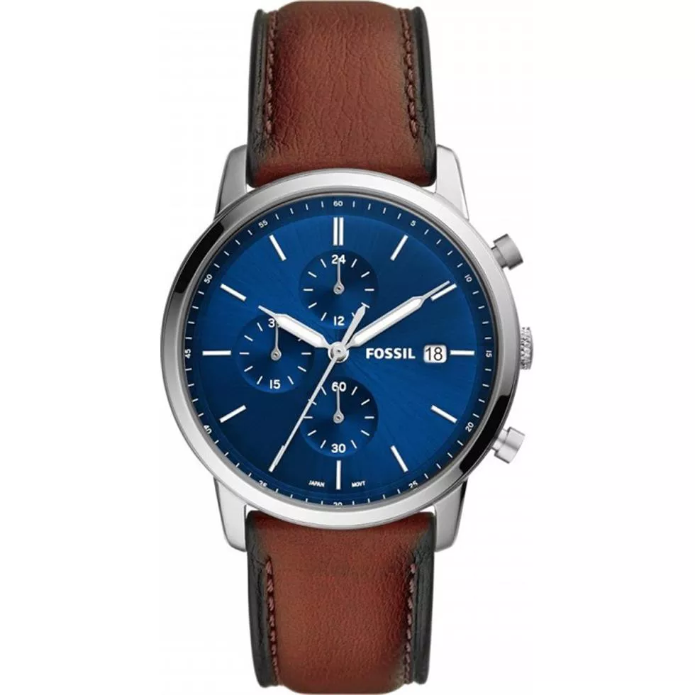 Fossil Minimalist Chronograph Luggage Eco Leather Watch 42MM