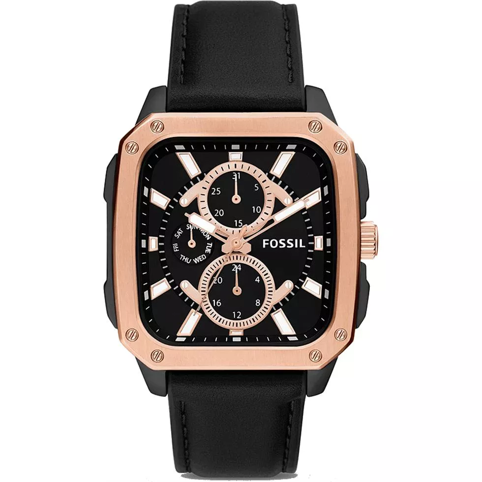 Fossil Multifunction Black Leather Watch 42mm