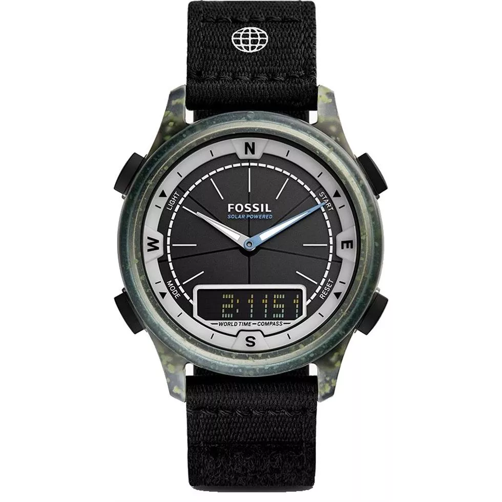 Fossil Solar-Powered Analog-Digital Black rPET Watch 42mm