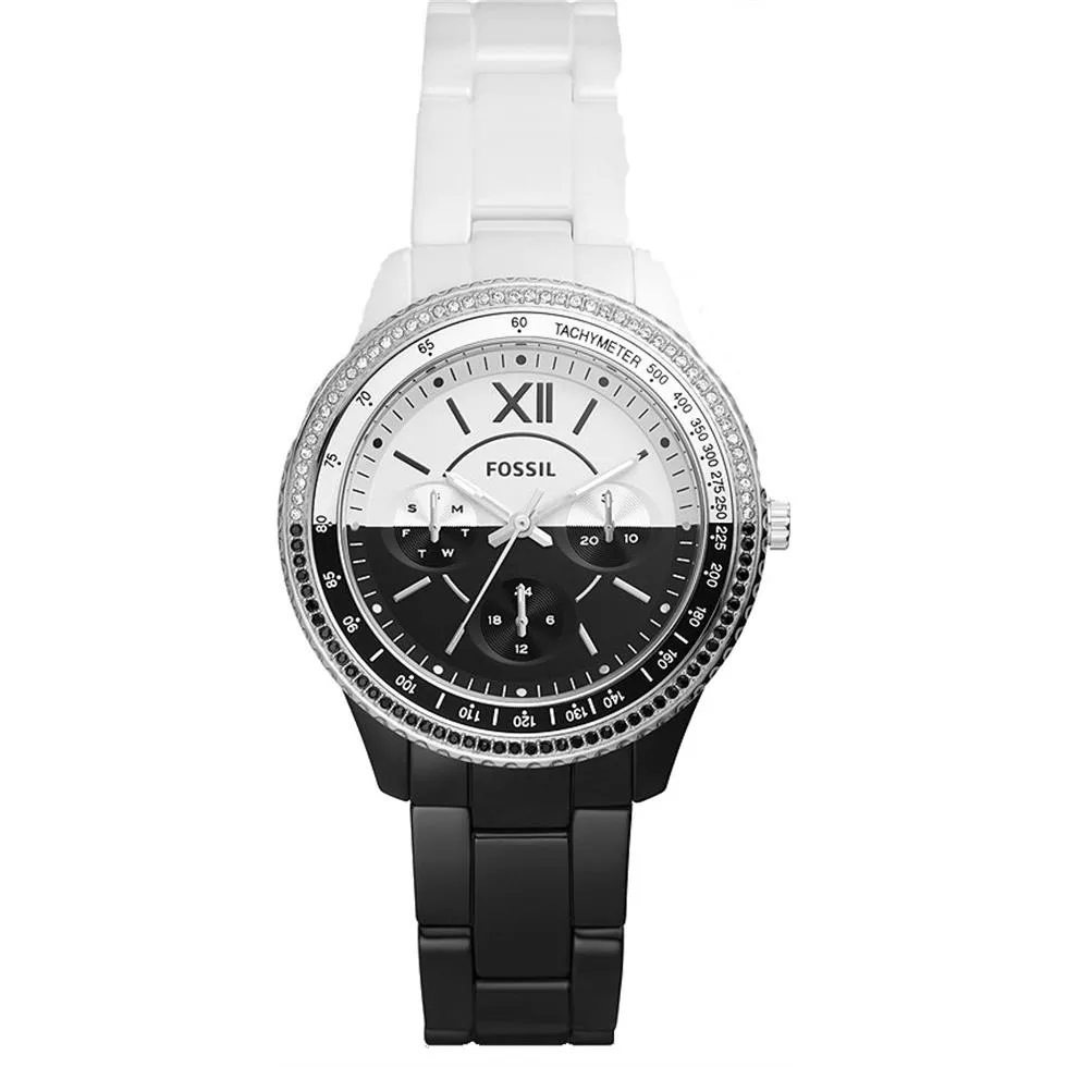 Stella Multifunction Black and White Ceramic Watch 37MM