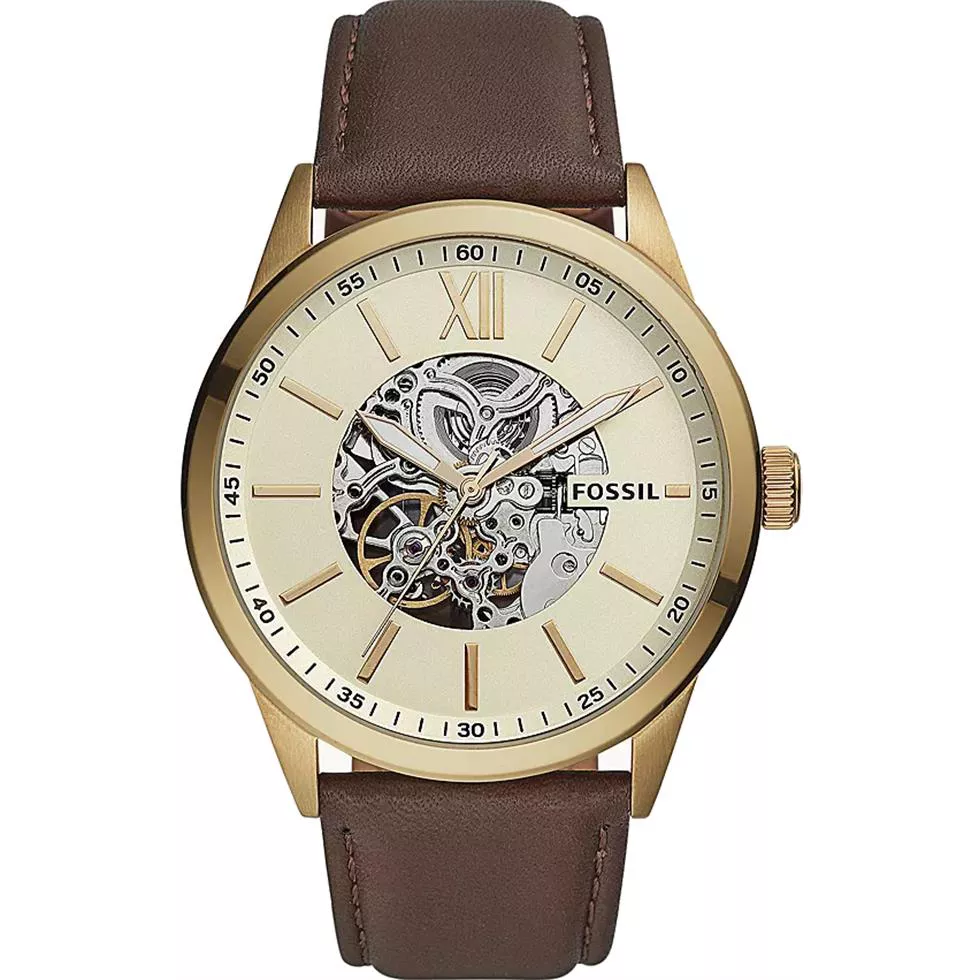Fossil Flynn Automatic Brown Leather Watch 48mm